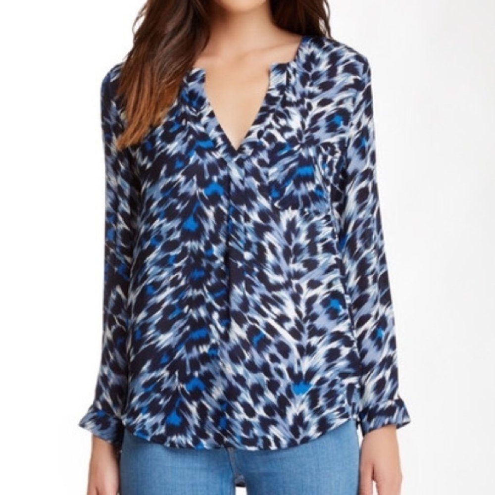 Joie Gray & Blue Deon Silk Leopard Print Blouse